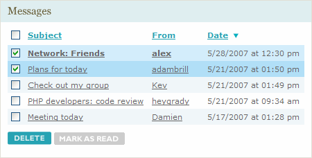 Table with zebra rows and selected states in Firefox / IE7